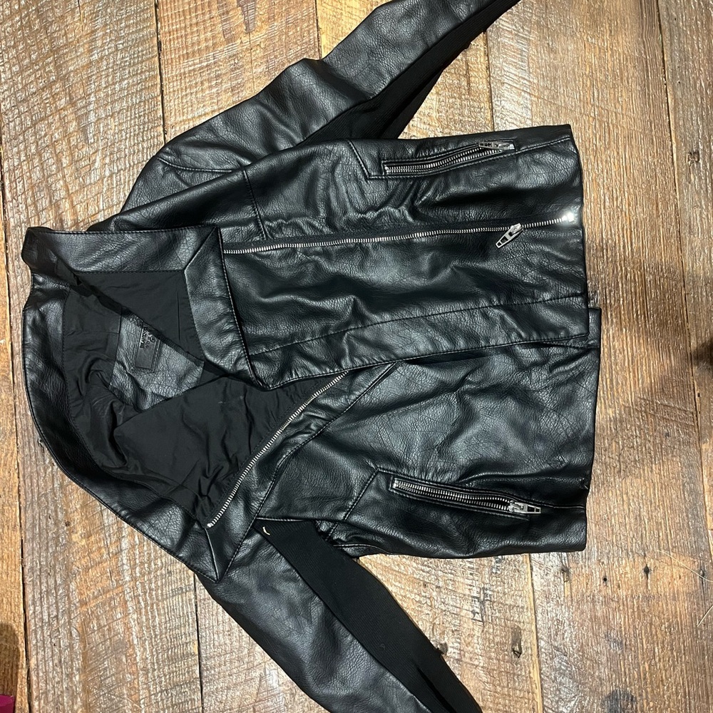 Blank NYC Black Leather Jacket with Zipper Details
